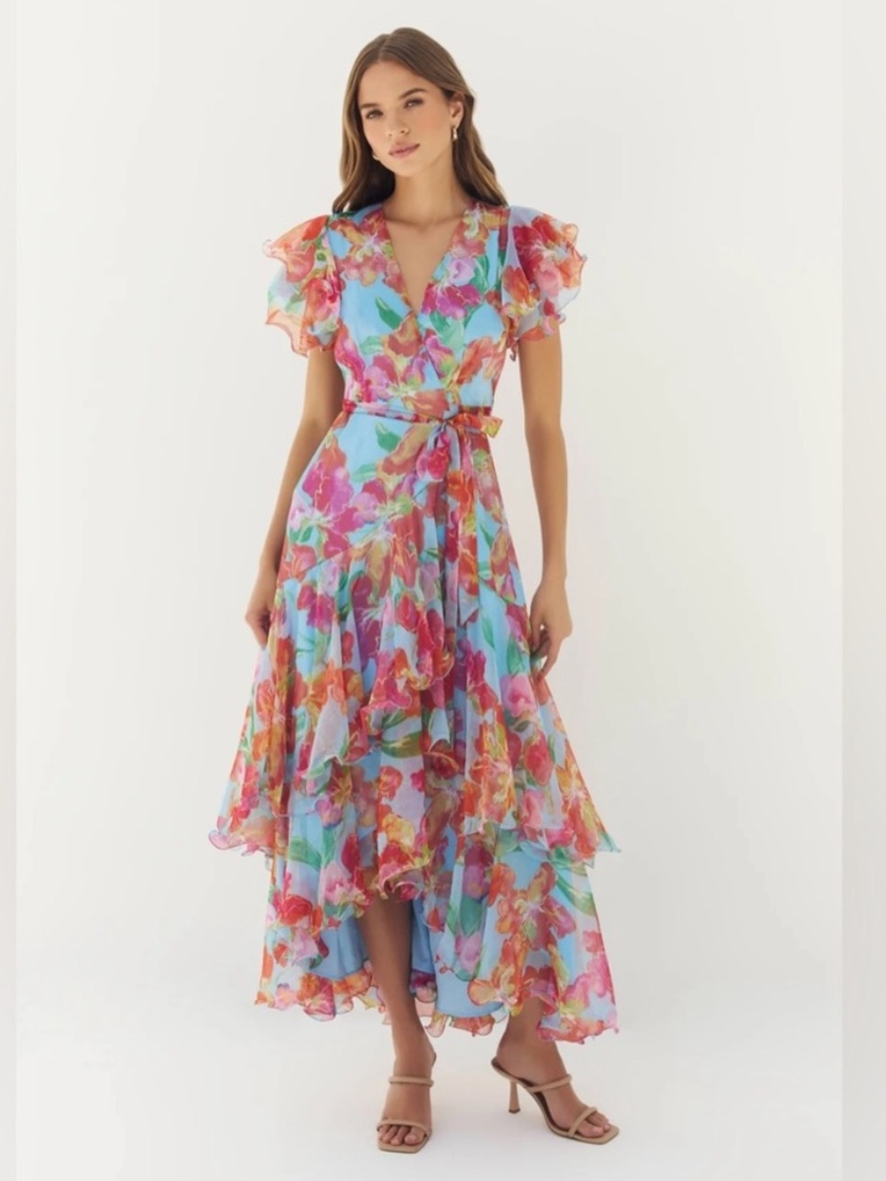 Hutch Samara Ruffle Midi Wrap Dress 2X Floral Wedding Guest NWT